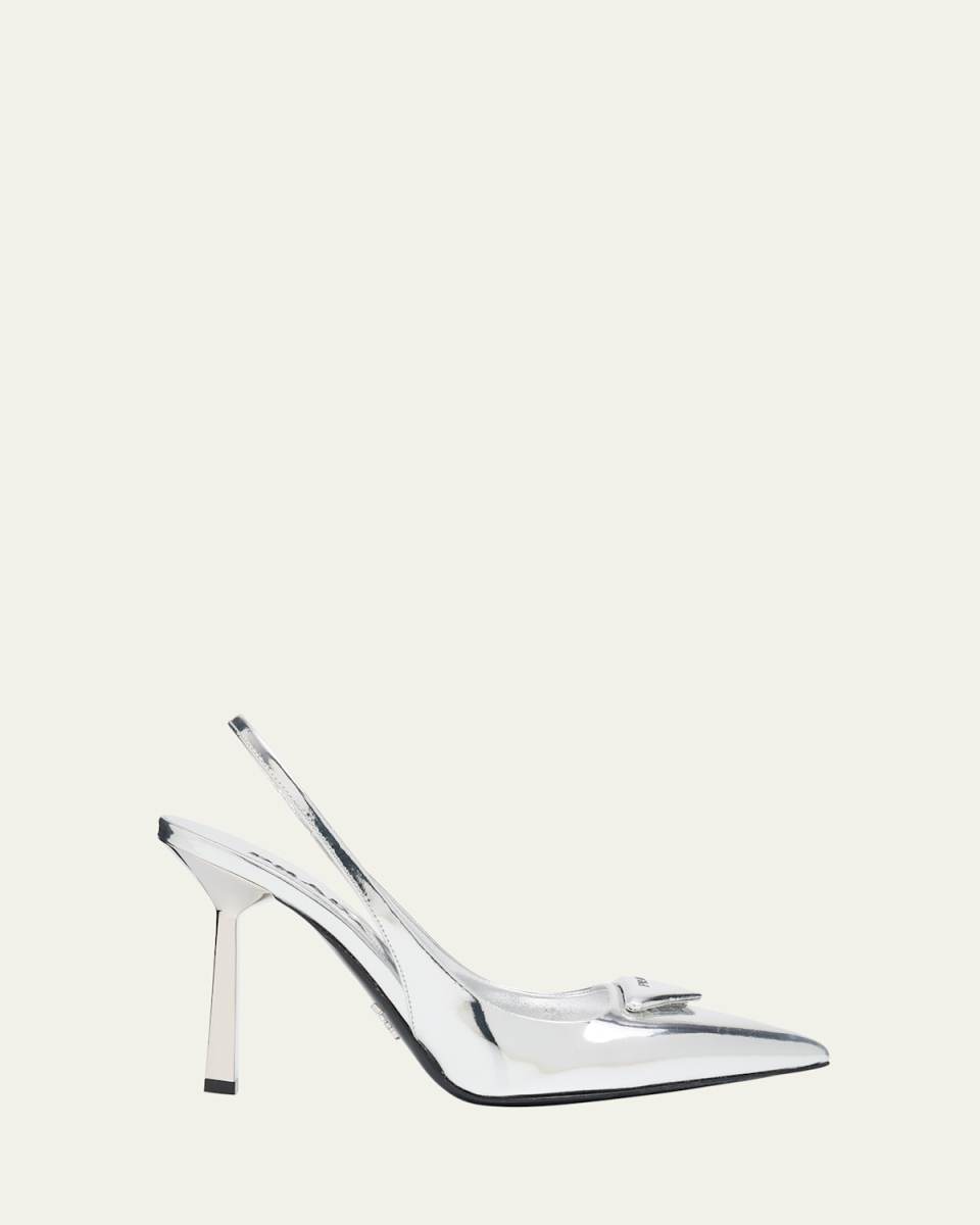 Metallic Leather Padded Triangle Slingback Pumps